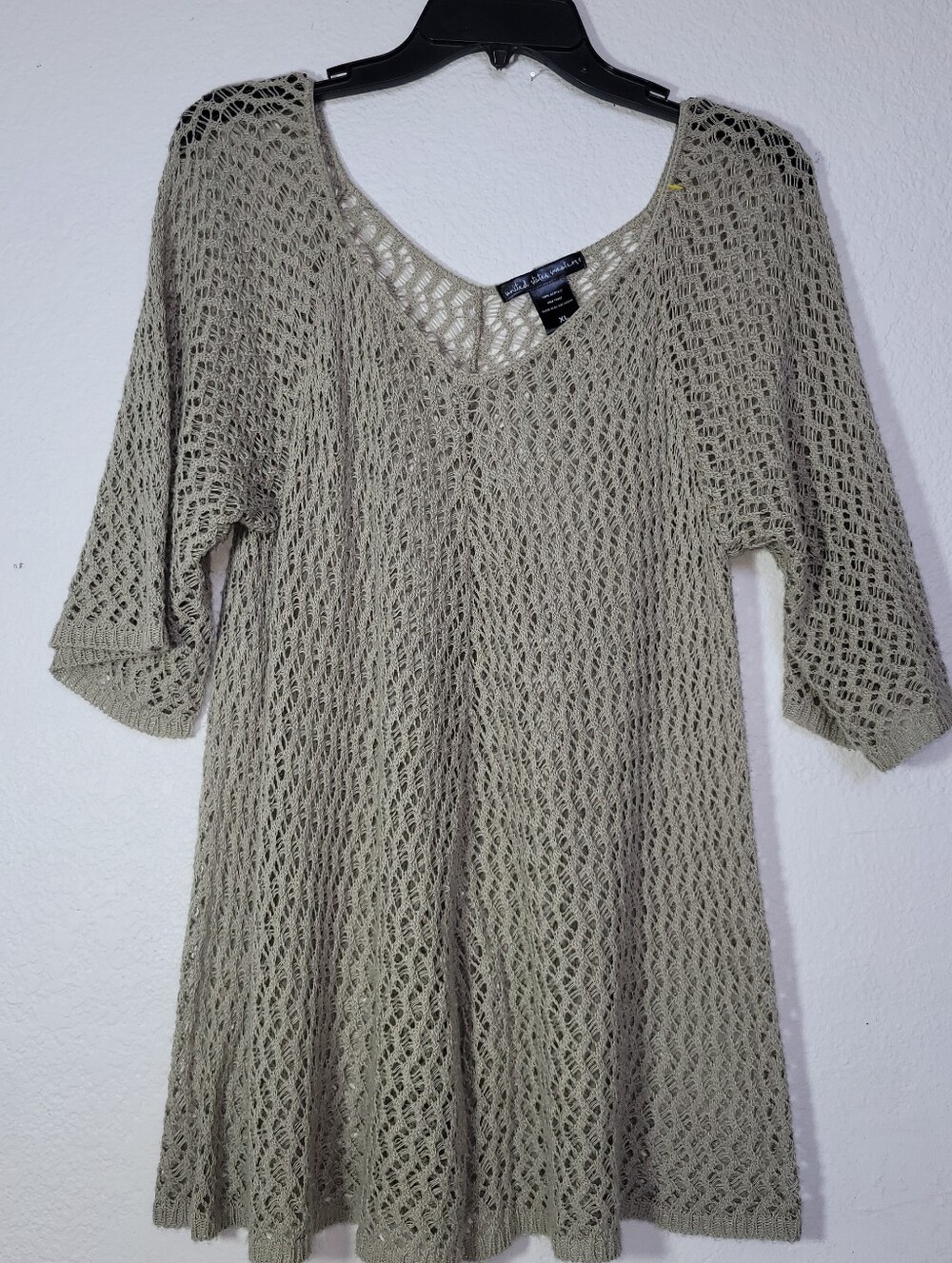 united states sweaters Taupe Crochet V-Neck Tunic